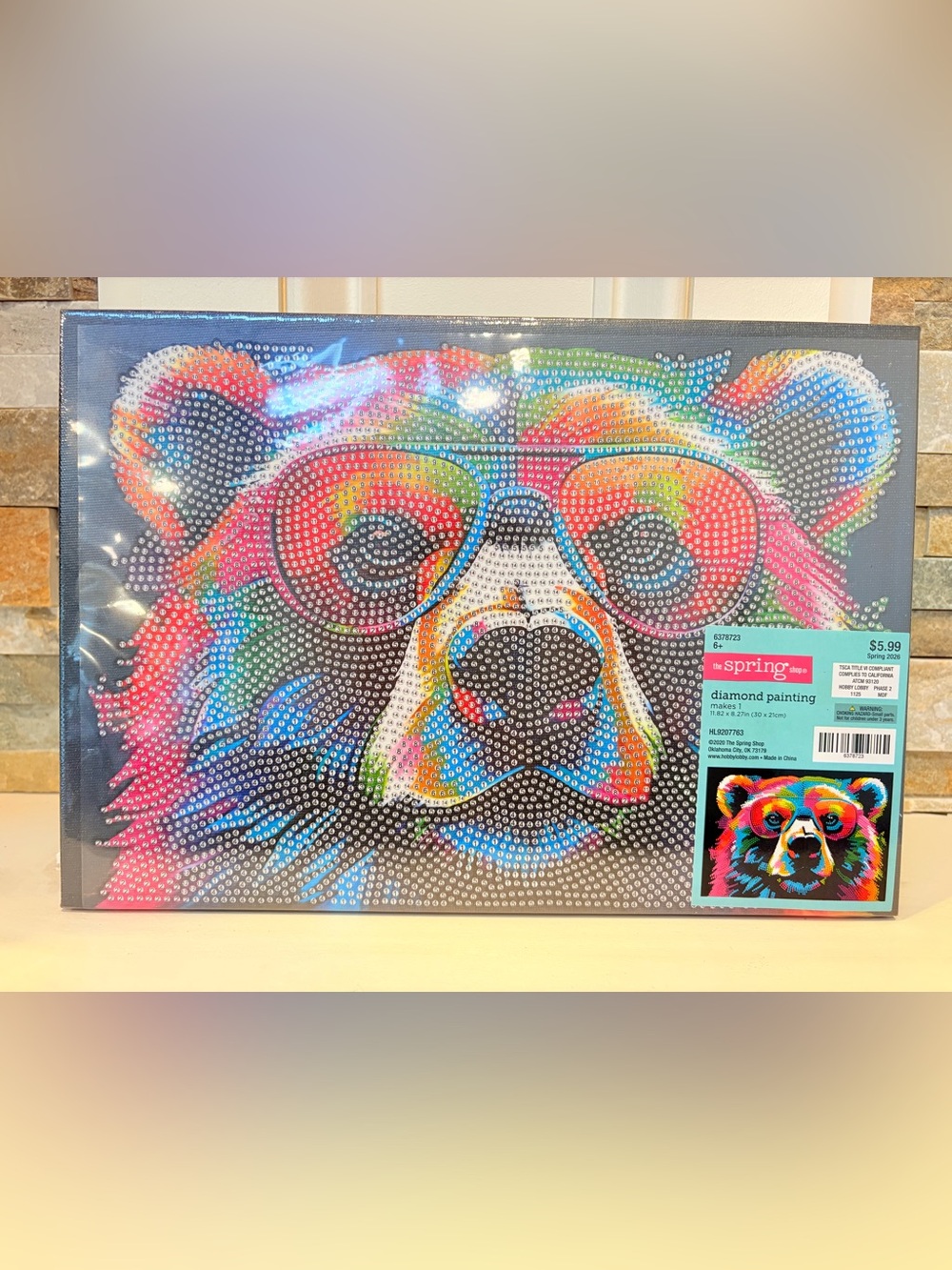 The Spring Shop Multicolor Rainbow Bear with Sunglasses Diamond Art